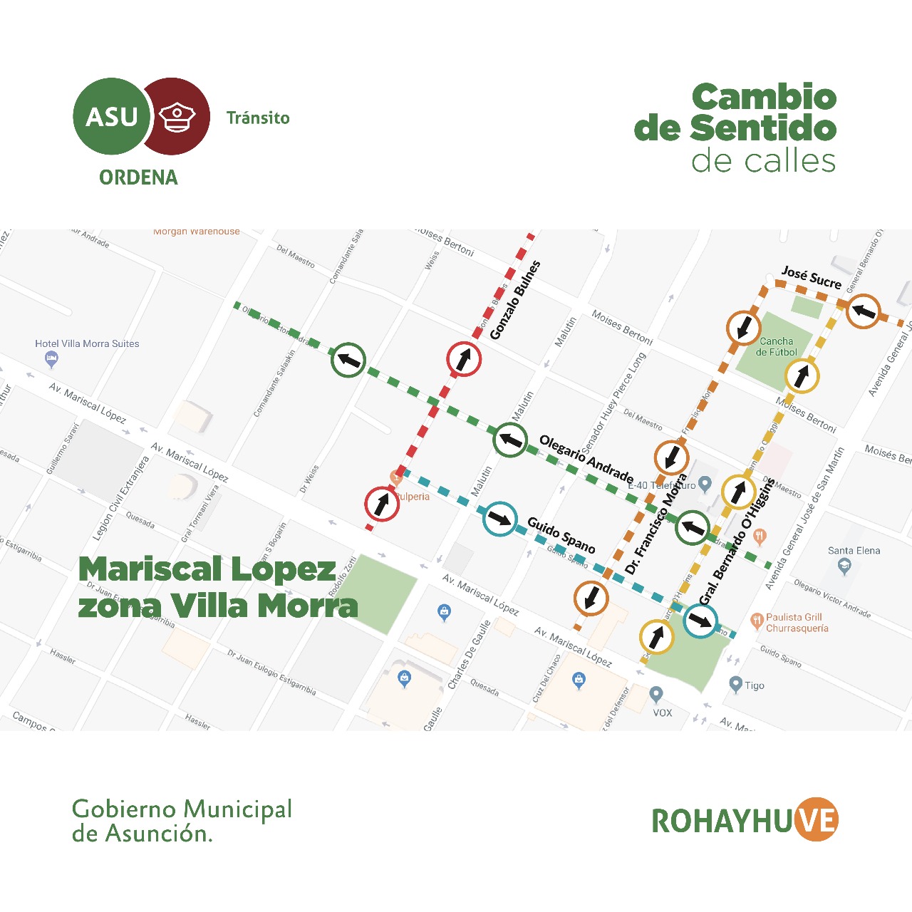 Varias calles de Villa Morra cambiarán a sentido único de circulación desde el 25 de abril