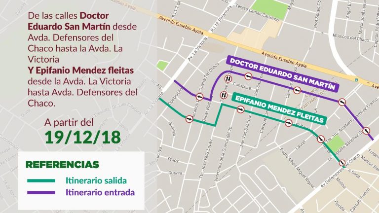 Desde mañana, miércoles 19 de diciembre, las calles Eduardo San Martín y Epifanio Méndez Fleitas tendrán sentido único de circulación