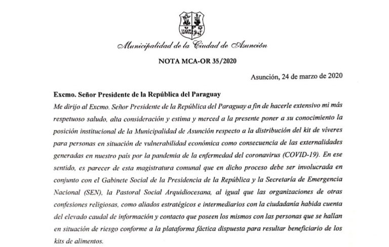 Intendente Rodríguez sugiere a la Presidencia de la República el involucramiento de organizaciones religiosas en la distribución de kits de alimentos