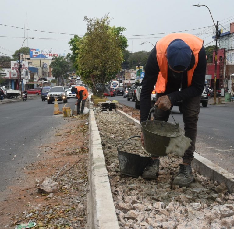Municipalidad coloca hormigón hidráulico en cordón y paseo central de la avenida Eusebio Ayala