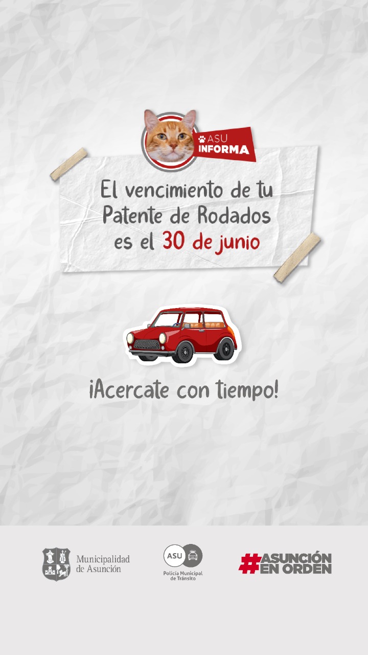 El 30 de Junio vence el plazo para renovar la habilitación de rodados en el Municipio de Asunción, sin multas ni recargos