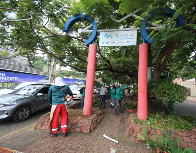 La ciclovía Boggiani fue sometida a tareas de aseo general en todo su trayecto por cuadrillas de obreros de la Dirección de Servicios Urbanos