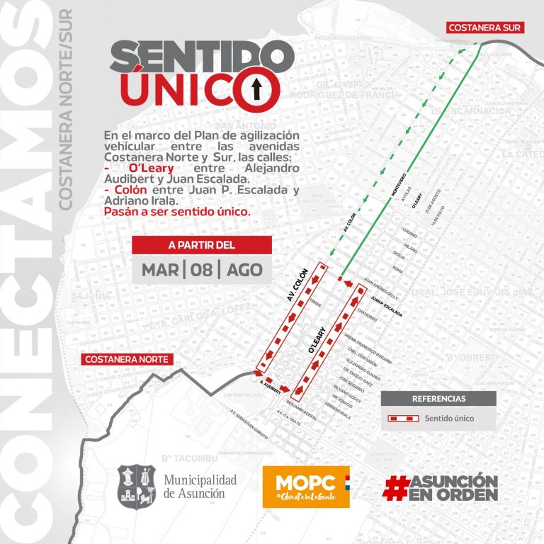 Se adecuan sentidos de circulación de avenida y calle en el barrio Tacumbú, para facilitar el uso de la Costanera Sur que está próxima a ser habilitada