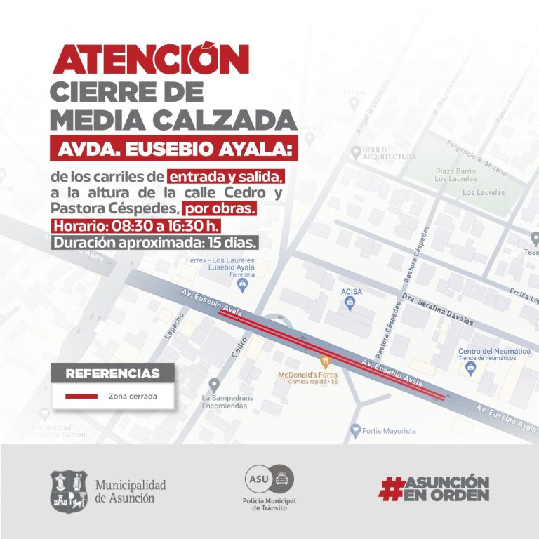 Prosiguen las obras sobre la avenida Eusebio Ayala, entre Cedro y Pastora Céspedes, para facilitar cruce semafórico