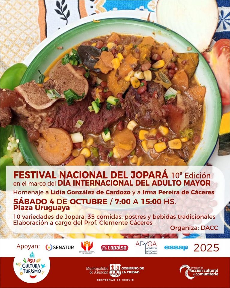 El 10° Festival Nacional del Jopara y la celebración por el Día Internacional del Adulto Mayor se realizarán este sábado 4 de octubre en la Plaza Uruguaya