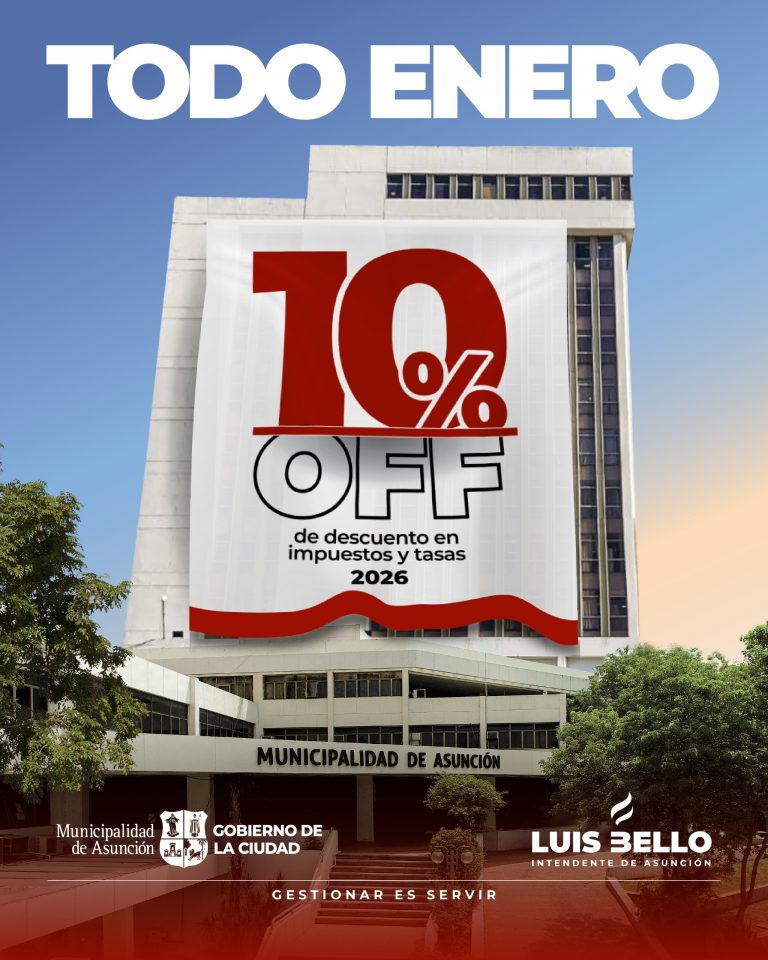 Descuento del 10% por pago al contado de impuestos y tasas municipales 2026 rige durante todo el mes de enero y de 12% para patente vehicular