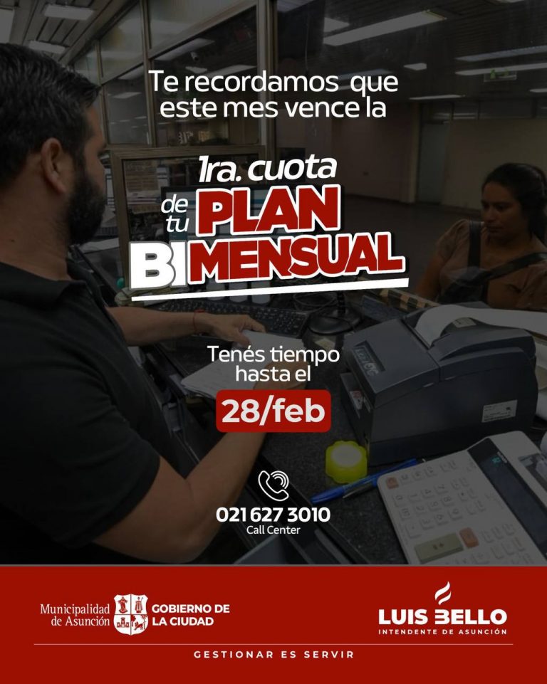 A fines de este mes de febrero vencerá la primera cuota del Plan de Pago Bimensual de Impuestos y Tasas