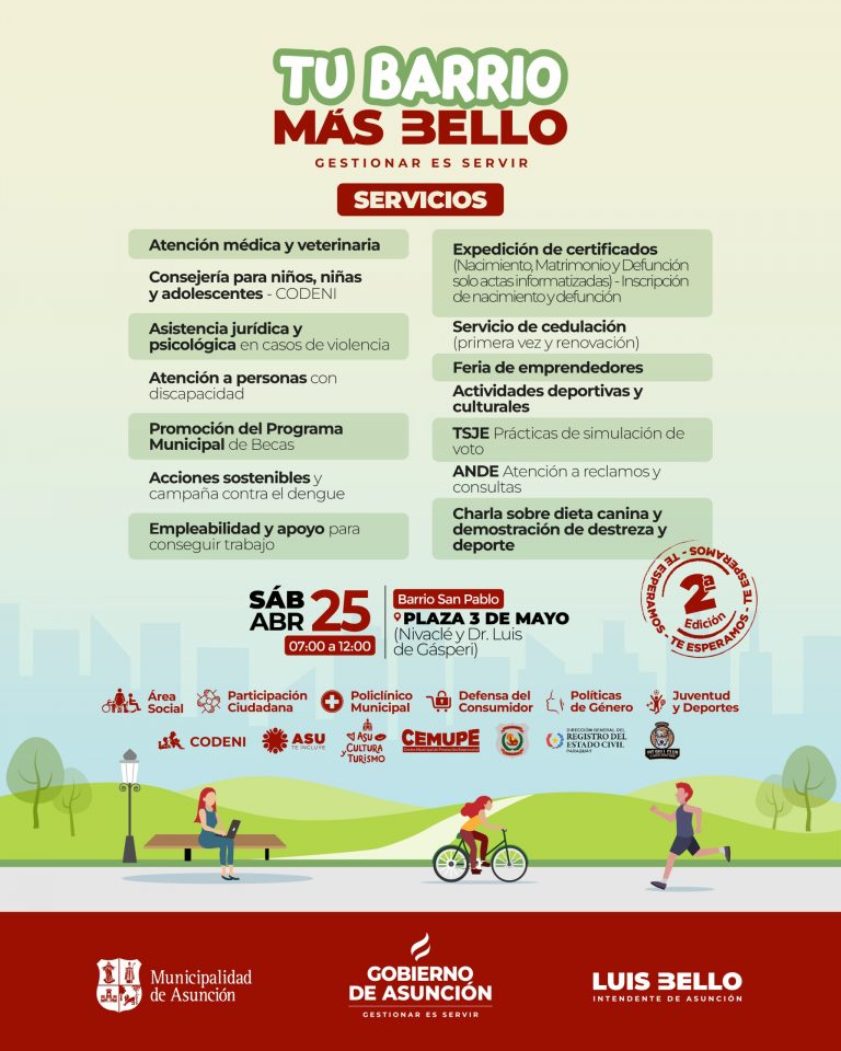 Nueva Jornada de “Tu Barrio Más Bello” llevará servicios integrales a los vecinos del barrio San Pablo este sábado 25 de abril