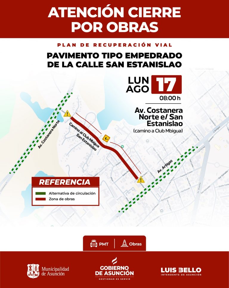 Este lunes comienzan las obras en la calle San Estanislao como parte del Plan Vial ASU 400 Cuadras